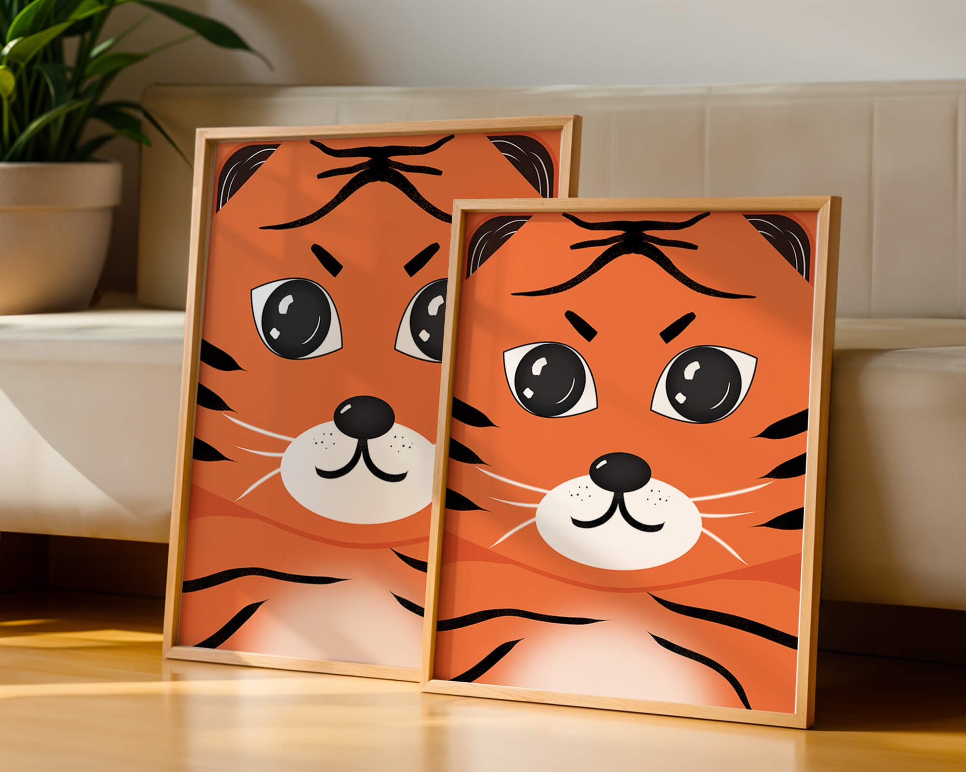Adorable tiger face illustration with bold features