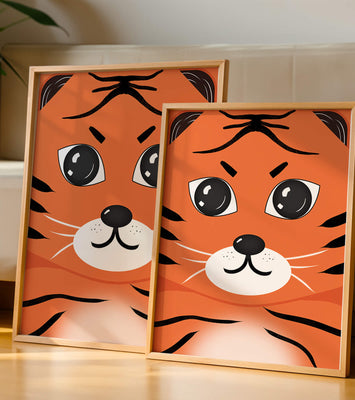 Adorable tiger face illustration with bold features