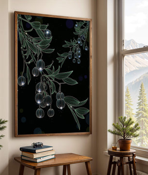 Elegante botanische Illustration mit leuchtenden Früchten und Blättern