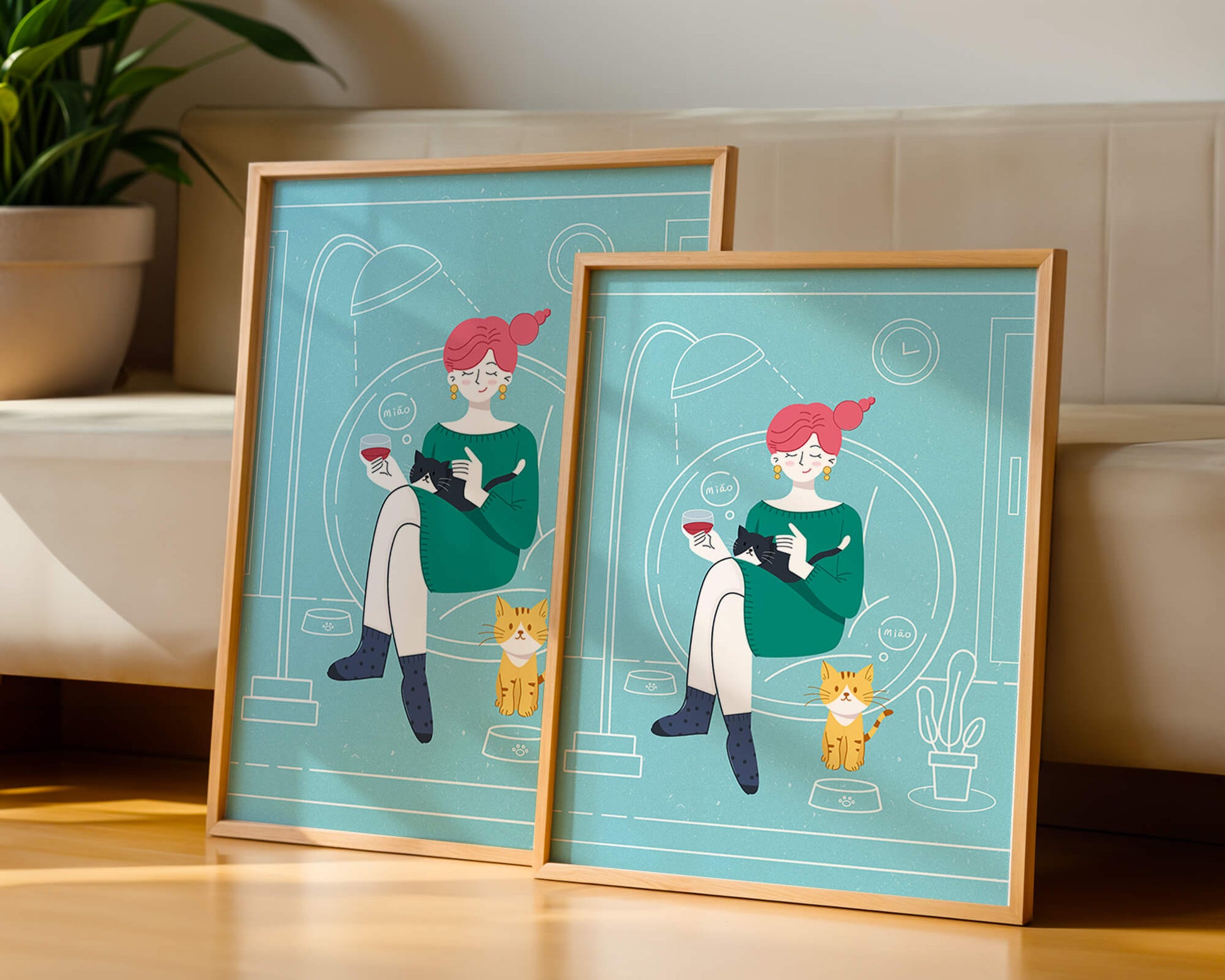 Acogedora velada con gatos en una sala de estar escandinava