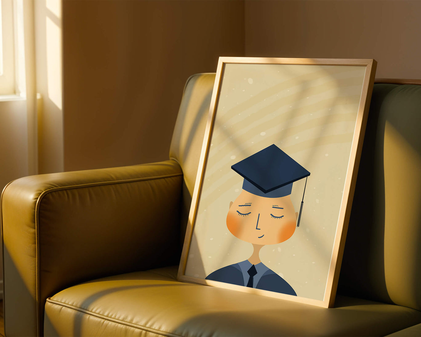 Illustration of a graduate with cap and closed eyes