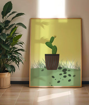 Illustration of a potted cactus with flower on soft background