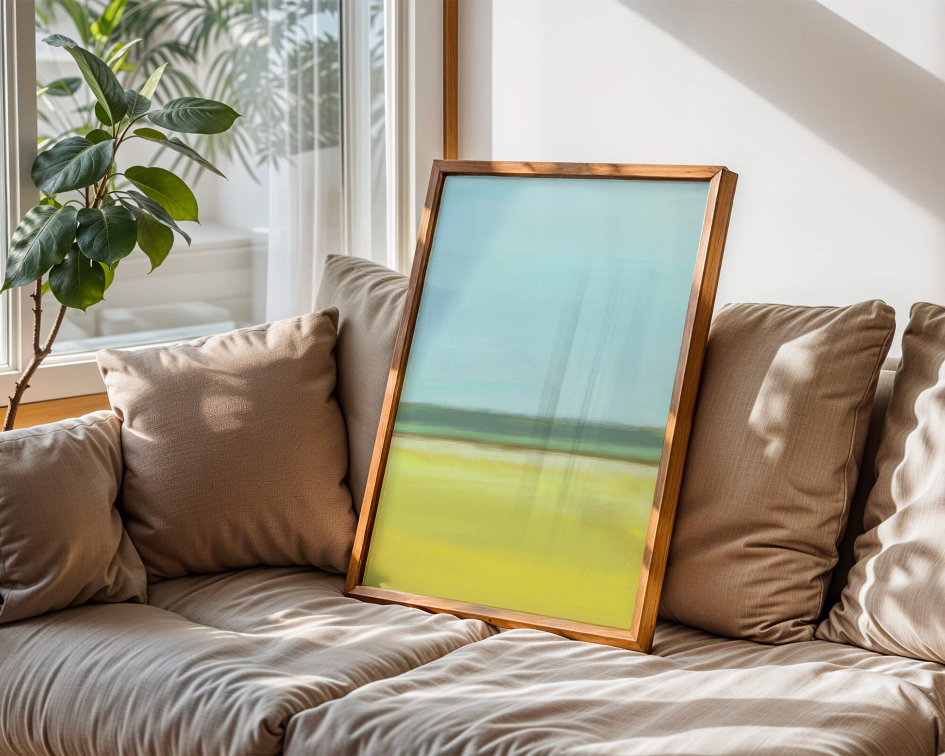 Paisaje abstracto con horizonte azul y amarillo