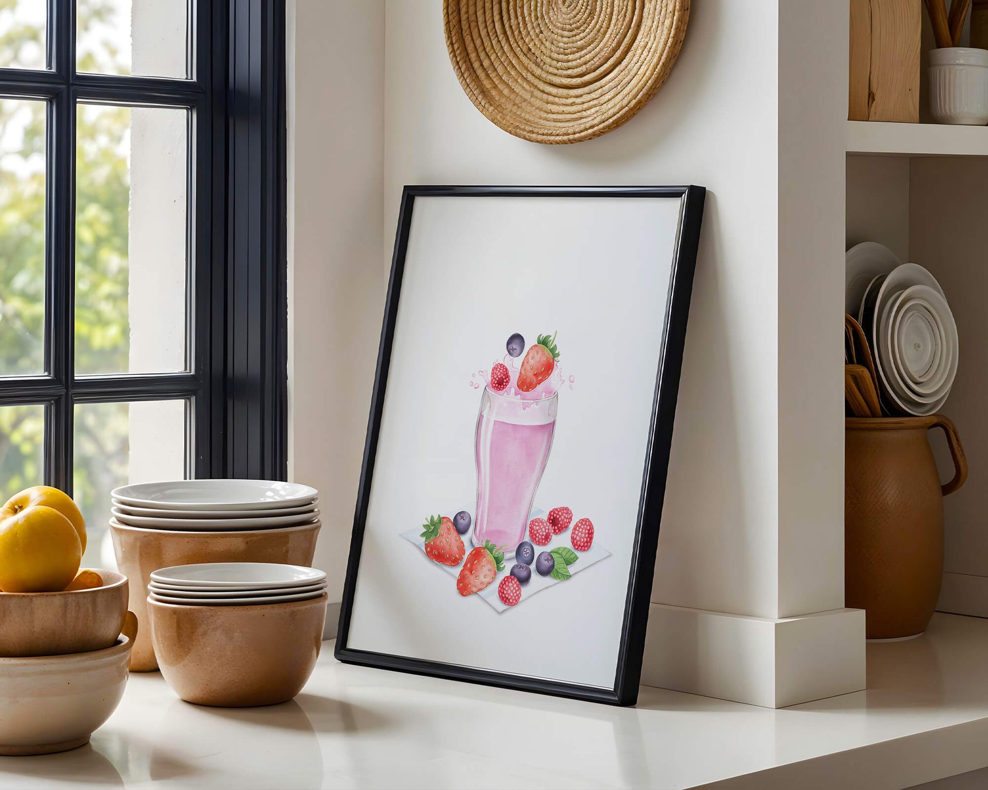 Refreshing berry smoothie with fresh strawberries and blueberries