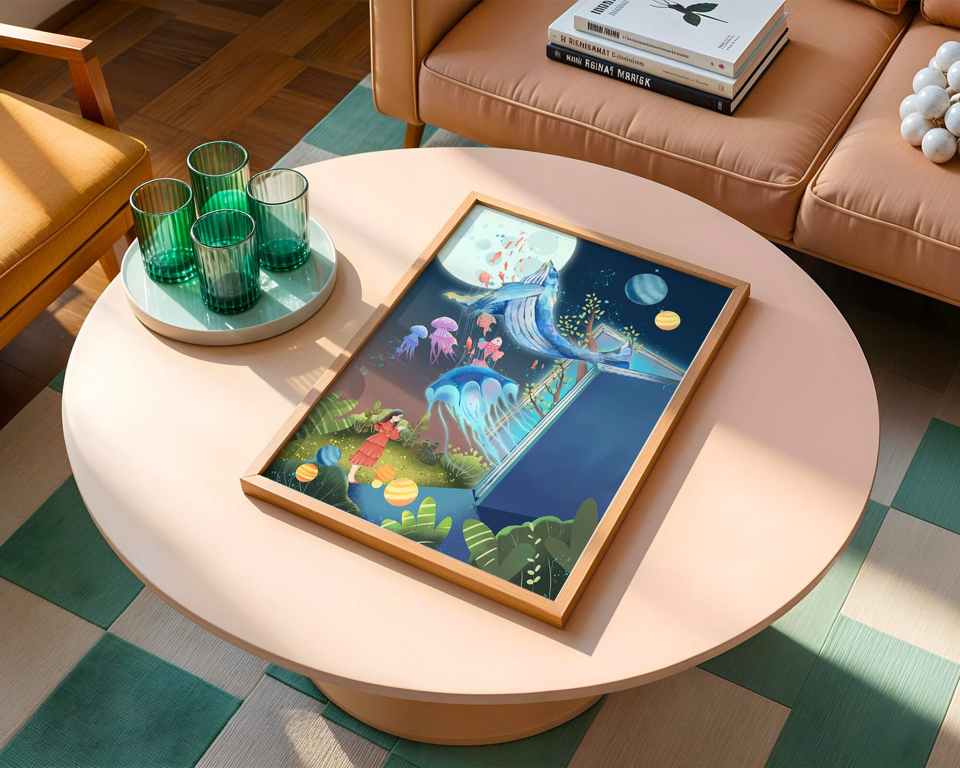 Surreal Ocean Life Emerging From a Book in a Dreamlike Forest Scene