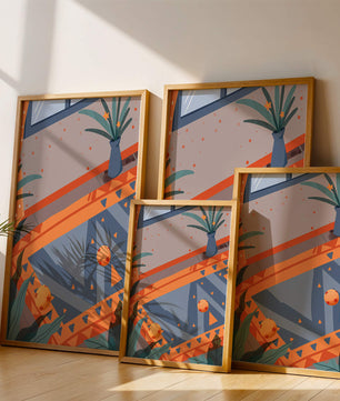 Modern Abstract Interior with Geometric Patterns and Plant