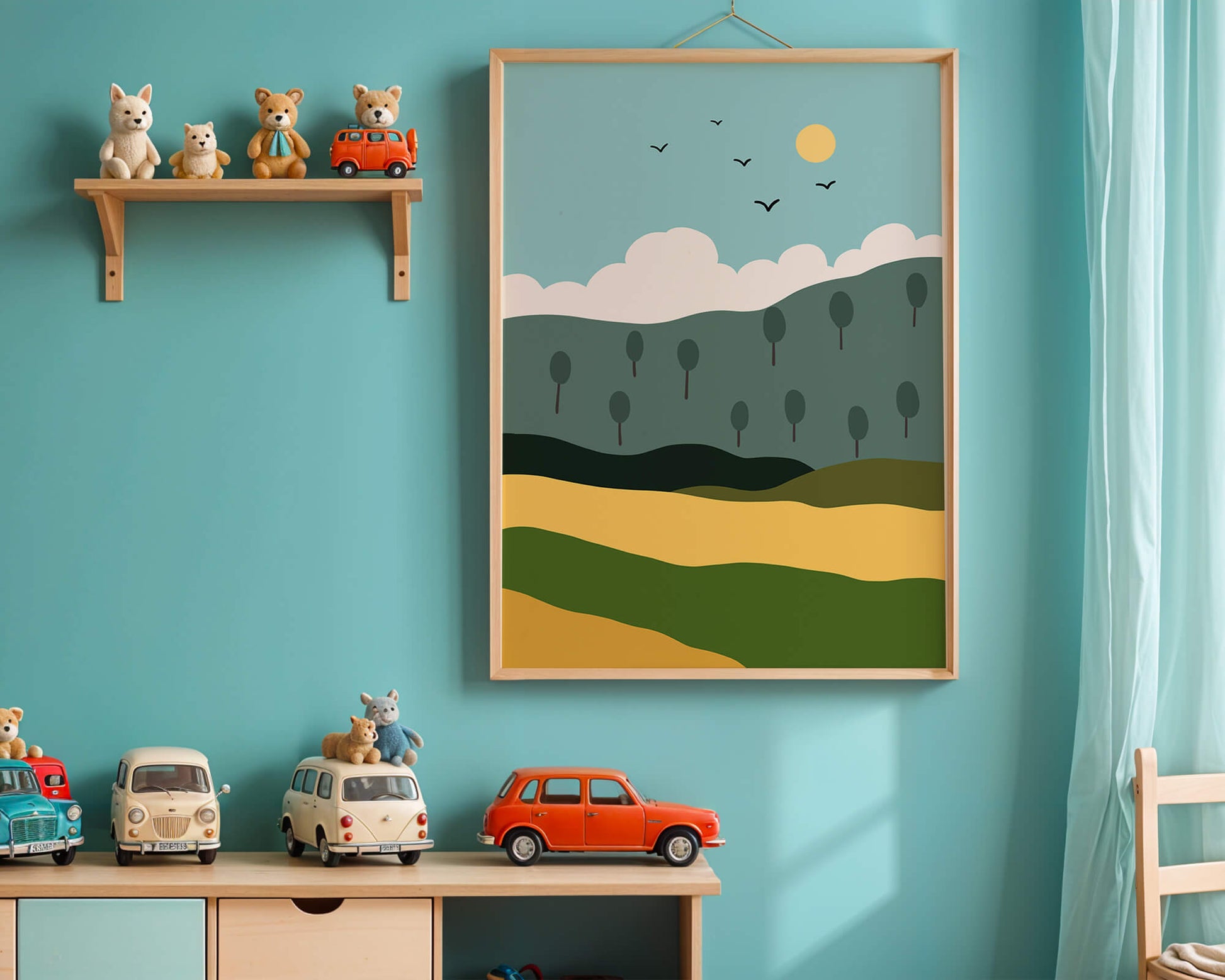 Minimalist Landscape with Hills and Sun