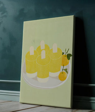 Illustration de sucettes glacées jaunes et d'oranges sur une assiette