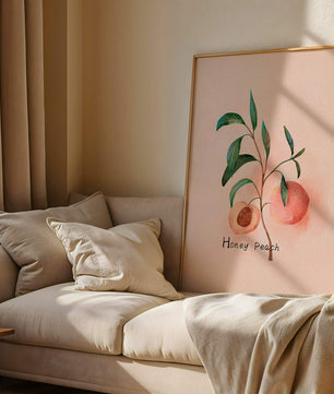 Watercolor Illustration of Honey Peach with Leaves on Light Background - Mi tienda