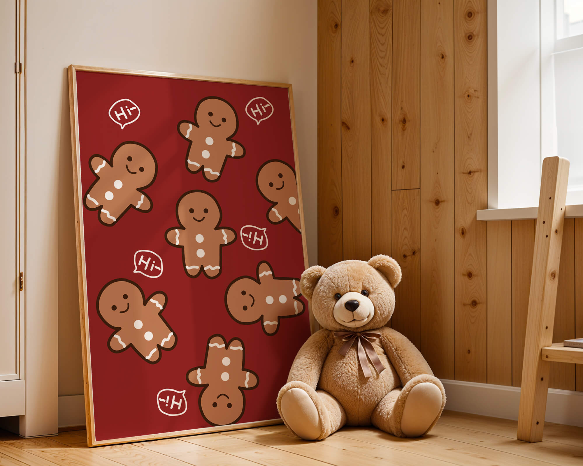 Playful gingerbread pattern with holiday greetings