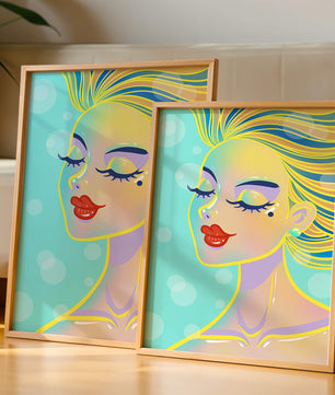 Portrait abstrait coloré d'une femme aux yeux fermés