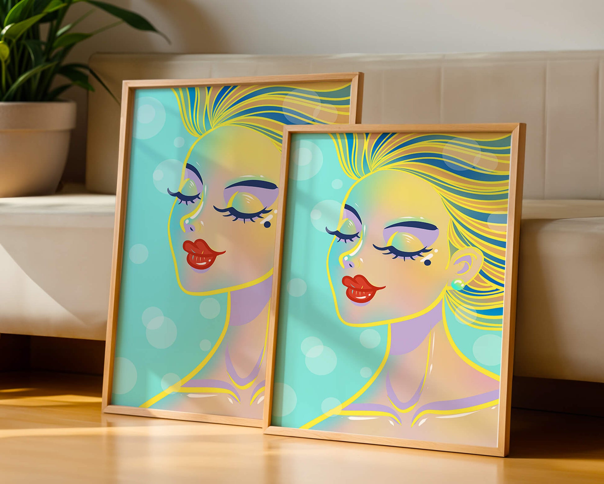 Colorful abstract portrait of a woman with closed eyes