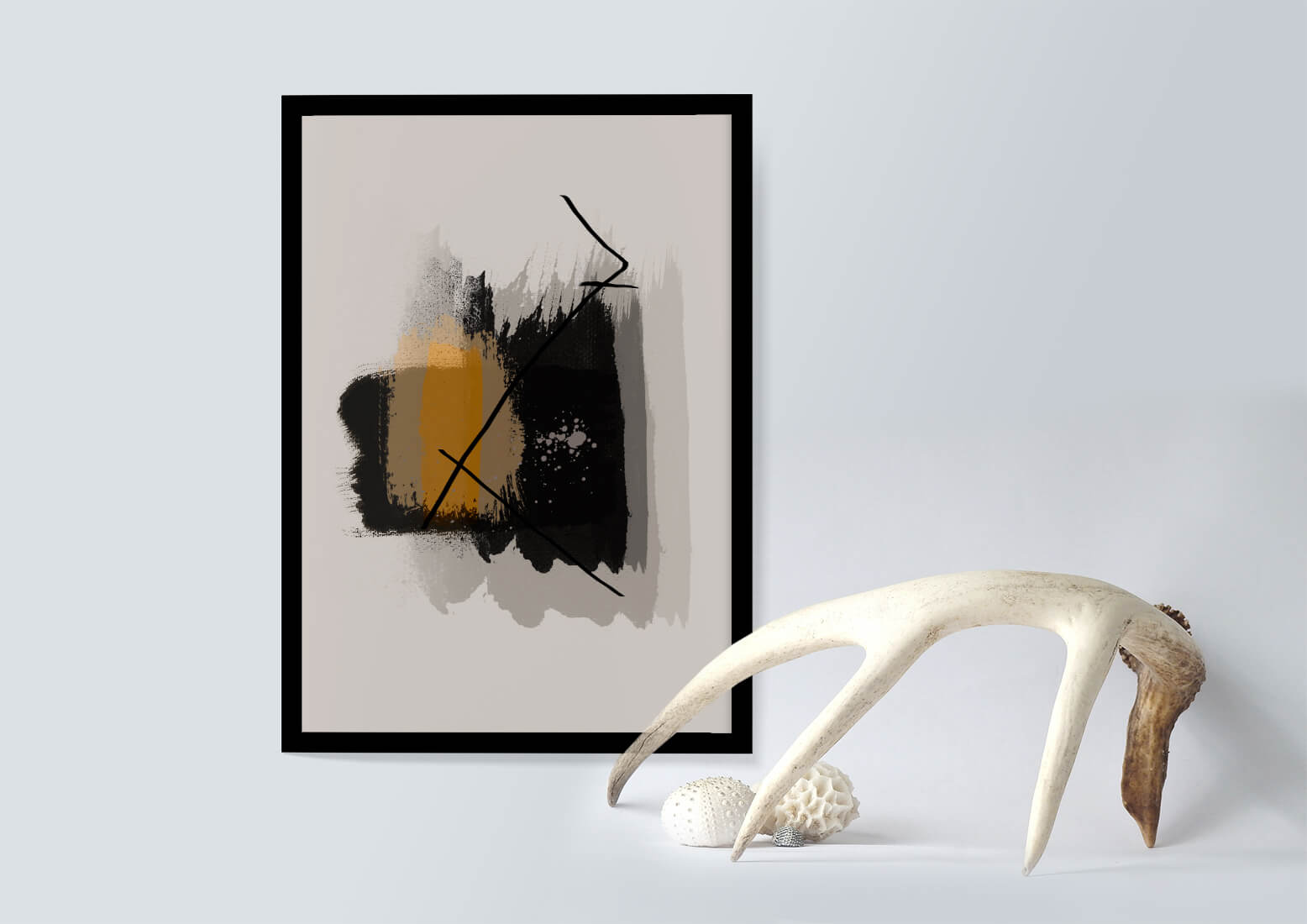Abstract modern art with golden and black brush strokes