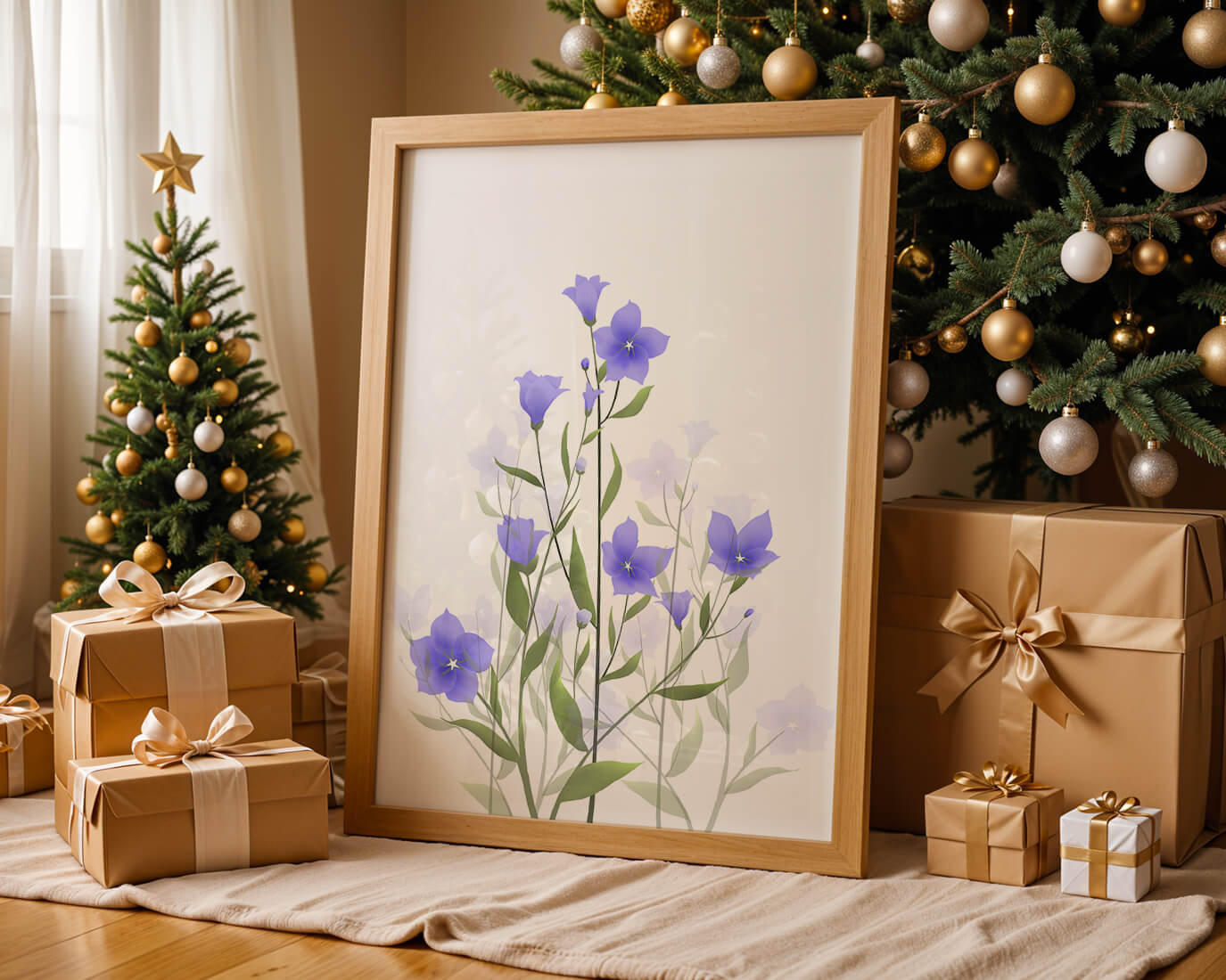 Elegant pastel blue flowers with green leaves on a white background