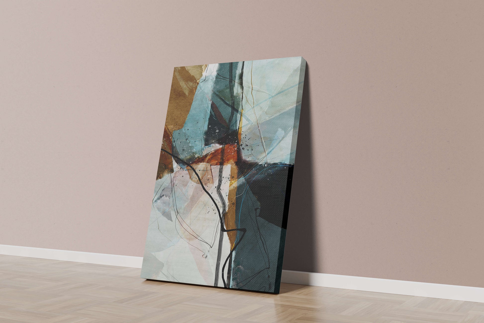 Abstract watercolor artwork with dynamic lines and colors