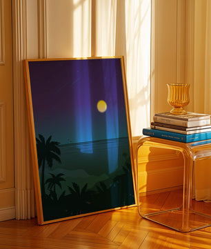 Serene Tropical Night Scene With Palm Trees and Moonlit Ocean - Mi tienda