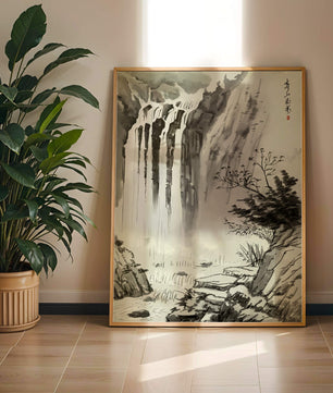 Serene Waterfall in Traditional Chinese Landscape Painting