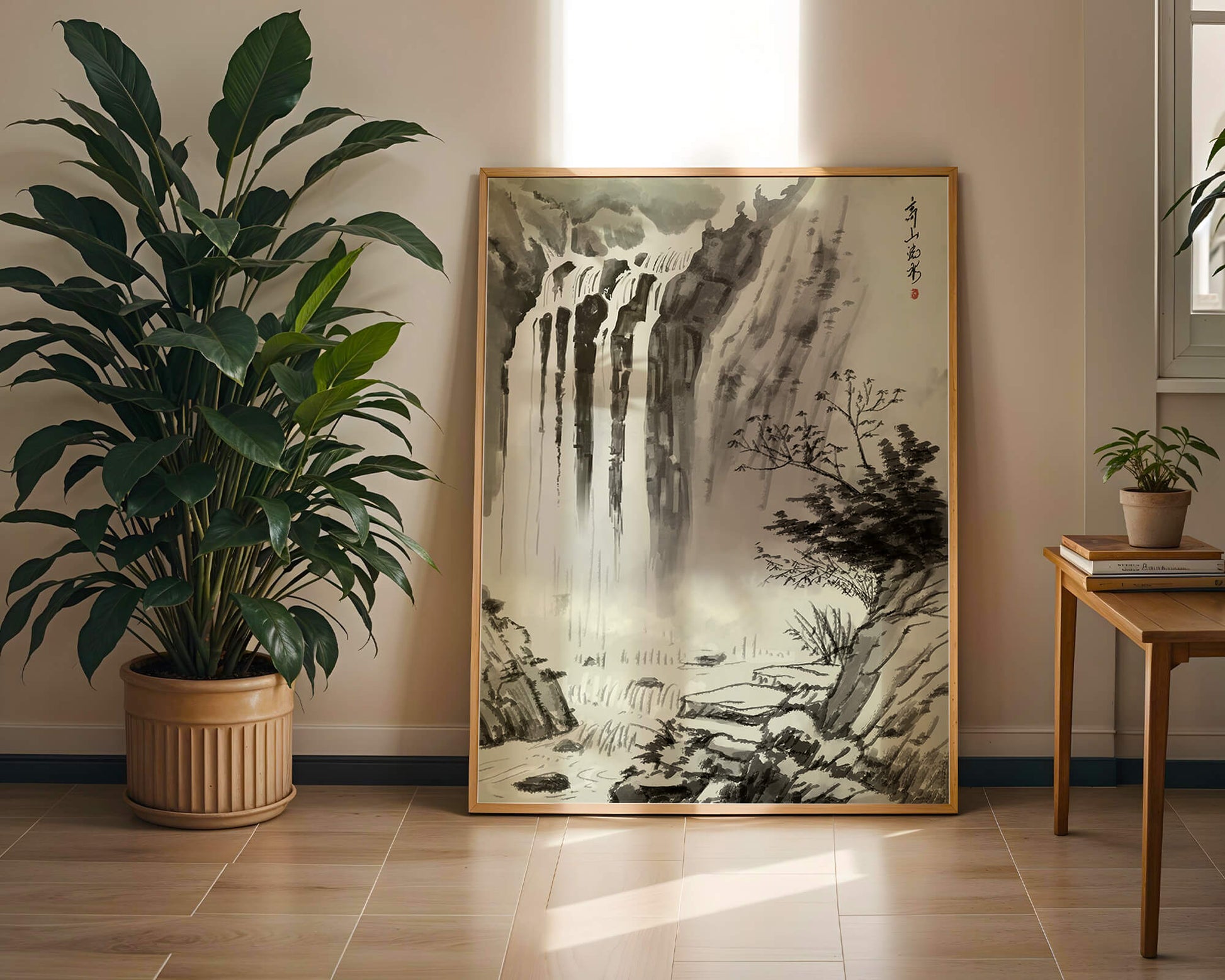 Cascada serena en la pintura de paisaje tradicional china