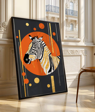Arte moderno de cebra con acentos dorados sobre fondo abstracto