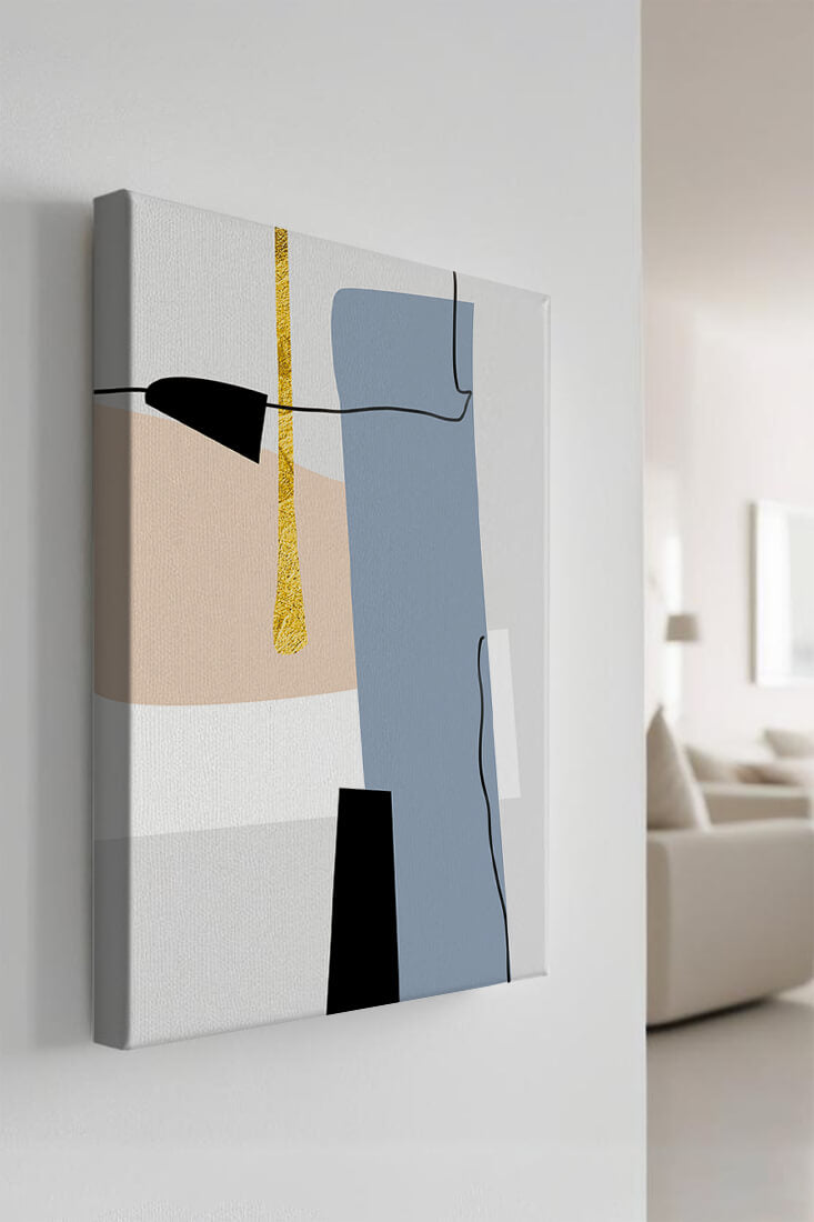 Abstract Geometric Art with Blue and Golden Accents