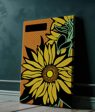 Colorful sunflower illustration with bold lines and dots