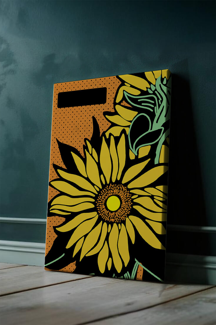 Colorful sunflower illustration with bold lines and dots