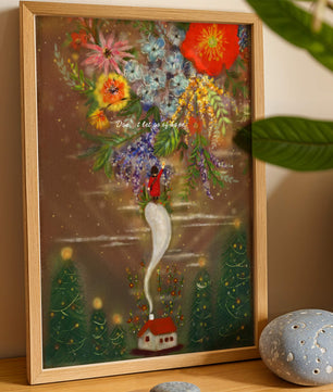 Charming illustration of floral fantasy scene