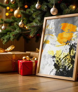Abstract yellow and black watercolor splash with dynamic brushstrokes