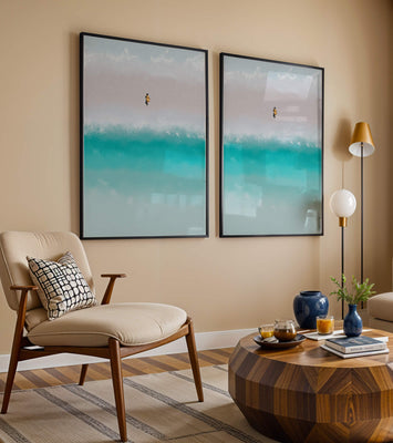 Serene beach with turquoise waves and solitary figure