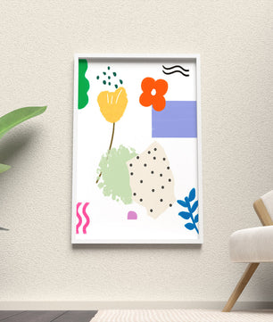 Abstraktes Blumendesign mit bunten geometrischen Formen