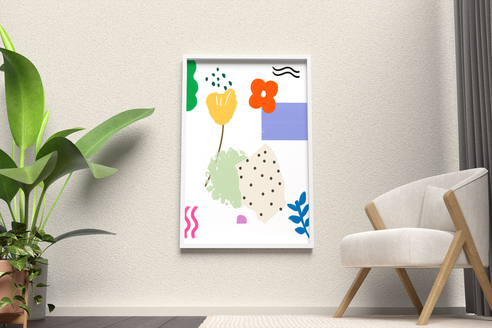 Abstract floral design with colorful geometric shapes