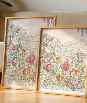 Charming Garden with Bunnies and Blossoming Trees