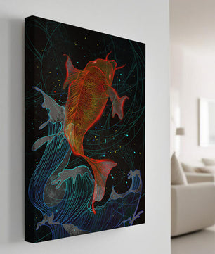 Koi Fish with Abstract Waves in Vibrant Colors