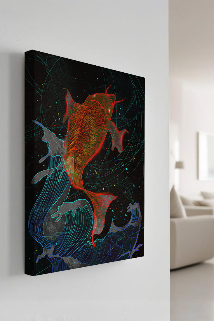 Koi Fish with Abstract Waves in Vibrant Colors