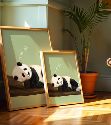 Peaceful panda resting on a log in a serene setting