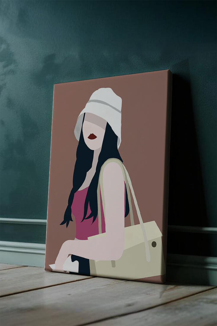 Stylish illustration of a woman in a bucket hat and casual outfit