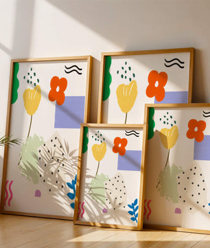 Abstraktes Blumendesign mit bunten geometrischen Formen