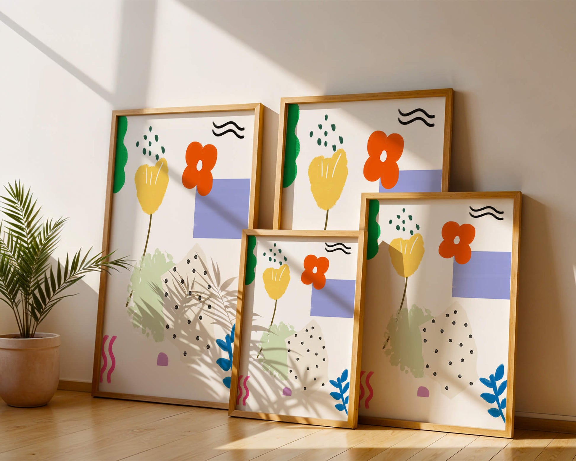 Abstract floral design with colorful geometric shapes