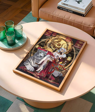 Elegant fantasy character with mystical tiger and ornate decor