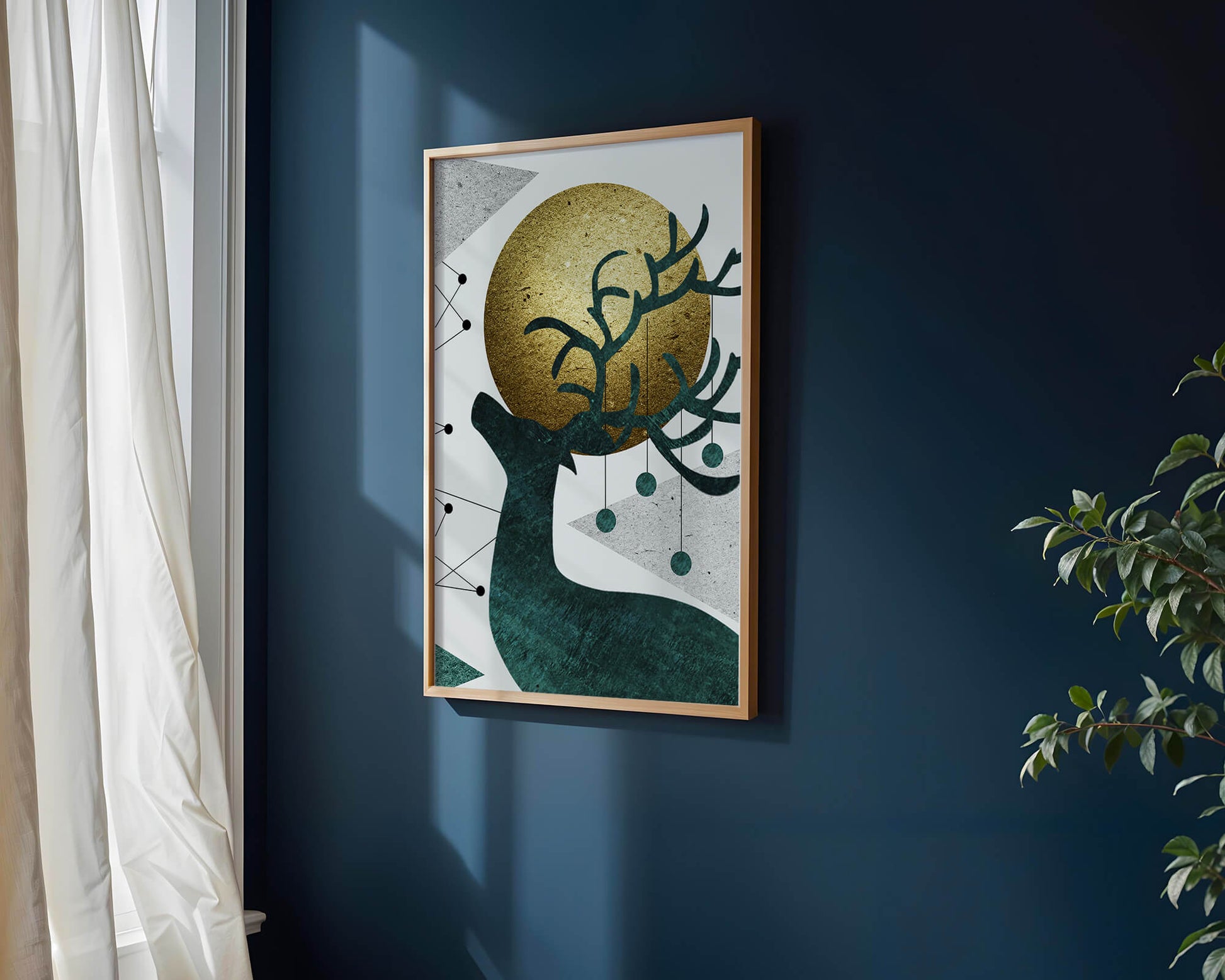 Abstract Geometric Deer with Gold Circle and Modern Design