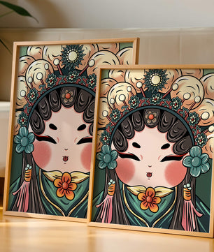 Ilustración encantadora de una muñeca china tradicional con tocado floral