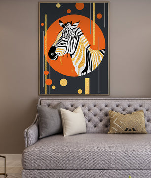 Arte moderno de cebra con acentos dorados sobre fondo abstracto