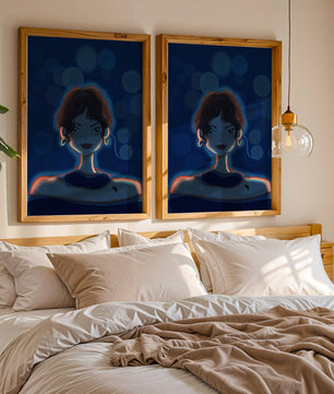 Illustration d'une femme avec des lumières bokeh et des boucles d'oreilles élégantes