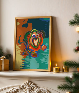 Ilustración abstracta y colorida de un mono con pinceladas audaces