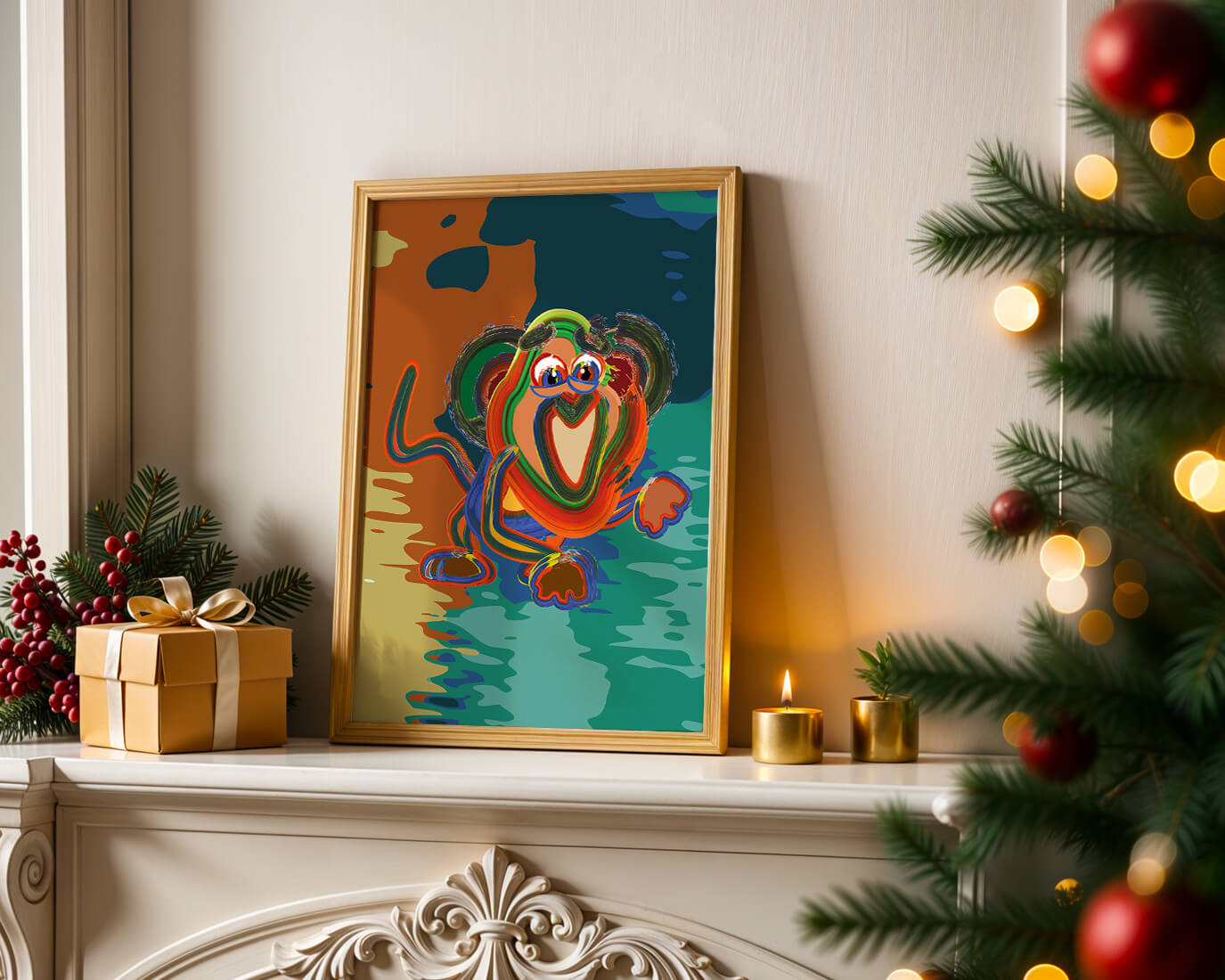 Ilustración abstracta y colorida de un mono con pinceladas audaces