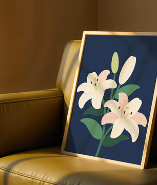 Elegante Lilien auf dunklem Blau