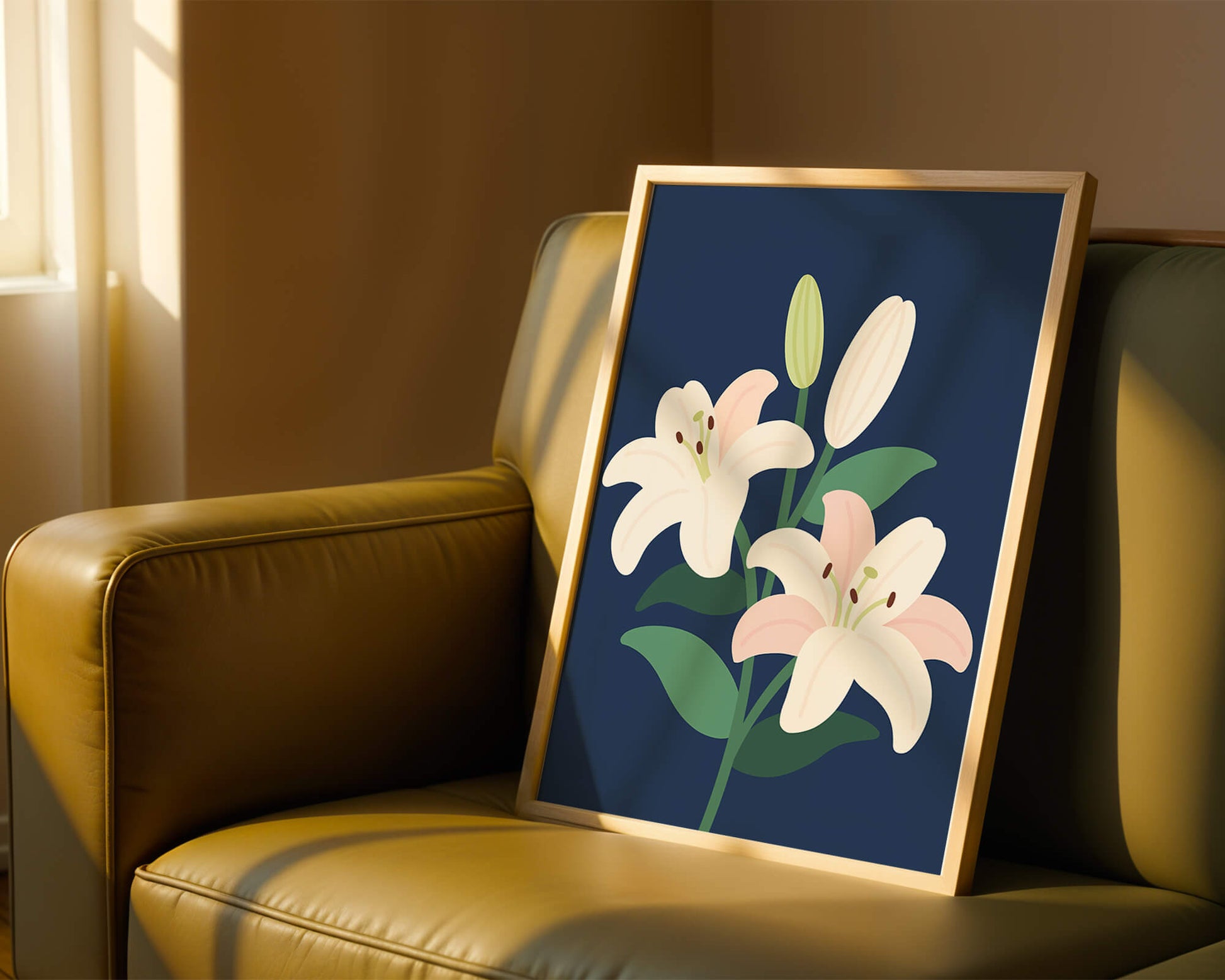 Lirios elegantes sobre un fondo azul oscuro