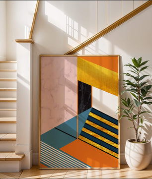 Abstraktes geometrisches Design mit Marmor- und Goldtexturen