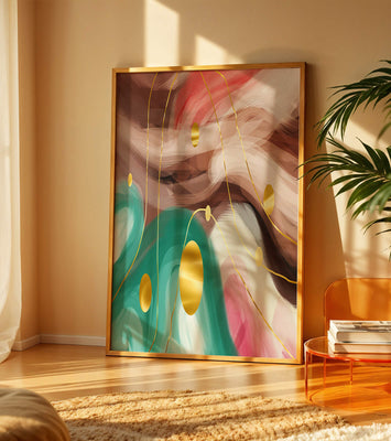Abstract colorful swirl design with golden circles