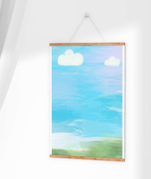 Blue Sky with Clouds and Green Field